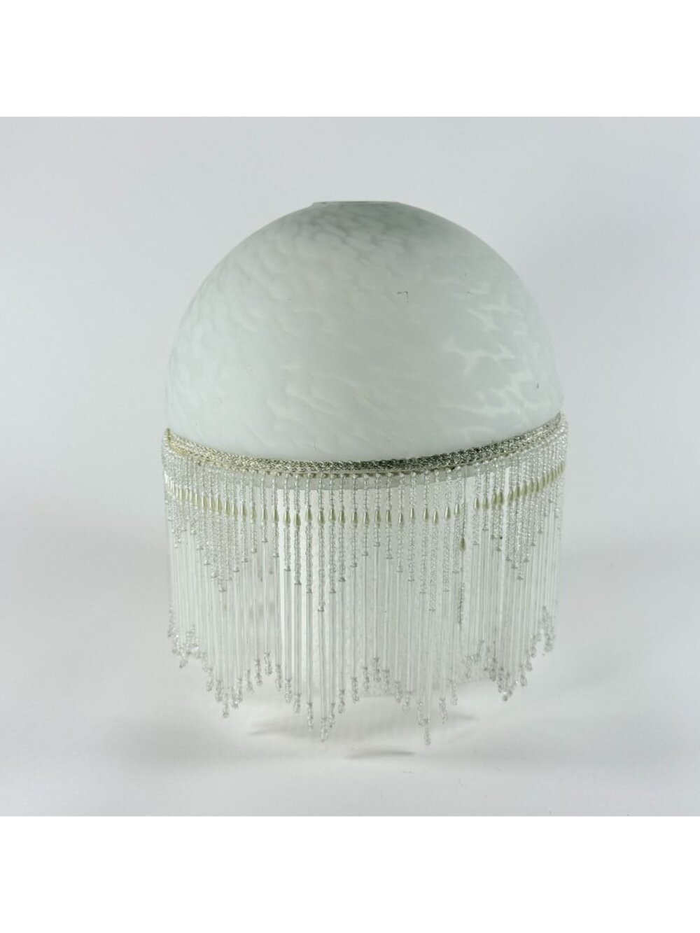 Glass Beaded Fringe Lamp Shade Replacement White Mottled Frosted Round